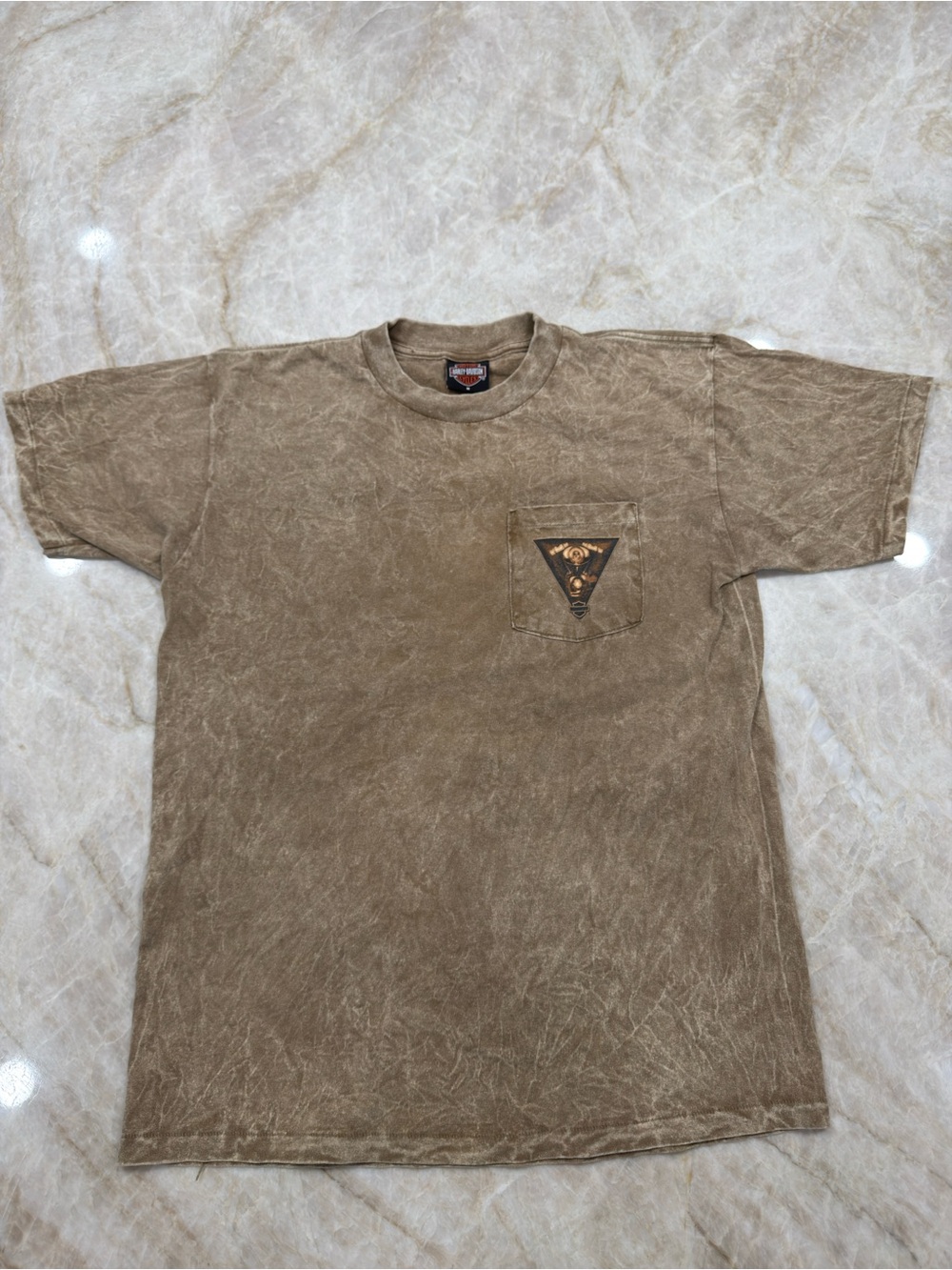Vintage Harley-Davidson Brown Mineral-Wash Pocket Tee with Copper Accent